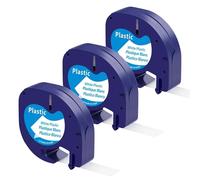 3 nastri per etichette compatibili con Dymo Letratag 91201 Plastic Label Tapes for LT-100H LT-100T LT-110T QX50, XR, XM,200B 2000 Plus Label etichettatrice nero su bianco