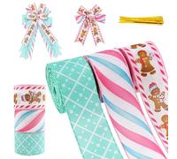 3 nastri per regali, Natale, larghezza 6 cm, nastro decorativo Natale, nastri decorativi per Natale, nastri di pan di zenzero, per fai da te, confezione regalo, ghirlanda, albero di Natale