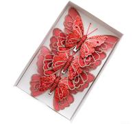 3 o 6 decorazioni 3D a forma di farfalla glitterate con doppio strato effetto iridescente per la decorazione dell'albero di Natale e l'esposizione stagionale (rosso)