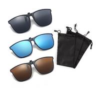 3 Occhiali da Sole a Clip Con Borse, Retrò, Lenti Colorate Alla Moda, Protezione UV, Unisex, per Attività All'aperto, Pesca, Alpinismo