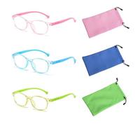 3 occhiali per bambini, 3 borse per occhiali, occhiali piatti per computer, occhiali anti-luce blu, accessori per occhiali, Cornice rosa trasparente, gambe rosa, taglia unica