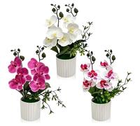 3 orchidee artificiali e piante da 27 cm, in vaso, 2 rami | Fiori artificiali Phalaenopsis in vaso, fiori artificiali come vera pianta artificiale per tavolo, soggiorno, ufficio