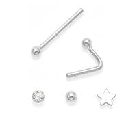 3 orecchini a perno per naso in argento Sterling, a sfera, stella e zirconia cubica rotonda, dimensioni: 2 mm e 3 mm, si piegano per adattarsi - vedi seconda foto. 5180/5148/5549CL, Argento sterling