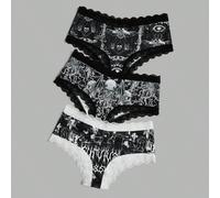 3 pacchi Set mutandine con stampa teschi pizzo a contrasto ROMWE X IamYouth SHEIN X potenzia la creatività fornendo a stilisti, artisti e marchi un accesso senza precedenti alla nostra catena di appro