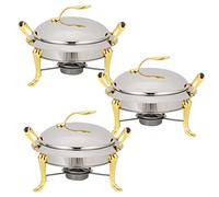 3 pacco in acciaio inossidabile piatto di sfregamento rotondo set buffet a grandezza naturale con coperchio di padelle e supporti per il carburante per la ristorazione per alimenti da sposa da sposa