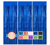 3 Pack 3.3 ft x 9.9 ft Tinsel Curtain Party Decorations, Metallic Foil Fringe Backdrop Door for Bachelorette Party Decorations, Streamers,Silver Birthday Backdrop (Blue)