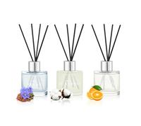3 Pack 50ml Profumatore per Ambienti,Lino/Cotone/Arancia,Diffusore Profumo Ambiente con 12 Bastoncini,Diffusore di Fragranze per Bagno,Appartamento,Decorazione Della Casa