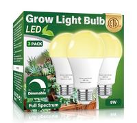 3 Pack A19 Full Spectrum LED Grow Light Bulb Indoor Grow Light, E26 110V 9W Grow Bulb Replace up to 100W, Plant Light Bulb for Indoor Plants, Flowers, Greenhouse, Indore Garden, Hydroponic