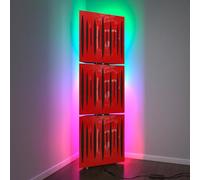 3 Pack - Acoustic Bass Traps «PULSE» con lampada da terra RGB Light | Angolo mobile LED Acoustic stand con retroilluminazione | 150x50x15cm | Colore piastra: plastica rossa