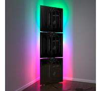 3 Pack - Acoustic Bass Traps «PULSE» con lampada da terra RGB Light | Angolo mobile LED Acoustic stand con retroilluminazione | 150x50x15cm | Colore piastra: Plastica nera