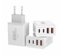 3 Pack Caricatore USB C,40W Dual Port PD+QC Presa Adattatore,4 porte Alimentatore USB Multiplo Compatibile con iPhone 14/13/12/11/Pro Max/XS/XR/Samsung Telefono/Xiaomi/Auricolare/Smart Watch Serie