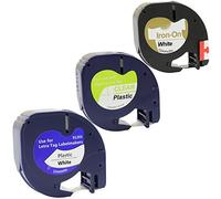 3-Pack Cassette Nero su Bianco/Trasparente Plastica (12mm x 4m) & Tessuto (12mm x 2m) Nastri compatibili per Dymo LetraTag LT-100H LT-100T LT-110T QX 50 XR XM 2000 Plus Etichettatrici