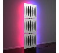 3 Pack - Pannelli Acustici «PULSAR» con lampada da terra RGB Light | mobile LED Supporto acustico con retroilluminazione | 150x50x5cm | HDF Colore piastra: Plastica bianca