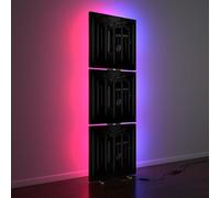 3 Pack - Pannelli Acustici «PULSAR» con lampada da terra RGB Light | mobile LED Supporto acustico con retroilluminazione | 150x50x5cm | HDF Colore piastra: Plastica nera