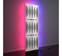 3 Pack - Pannelli Acustici «PULSAR» con lampada da terra RGB Light | mobile LED Supporto acustico con retroilluminazione | 150x50x5cm | HDF Colore piastra: Bianco