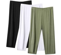 3 Pack Pantaloni Capri Donna Estiv Offerta Bassi, 3/4 Pantalone Sportivi Donna Larghi Pantaloncini con Elastico Vita Pinocchietti Tinta Unita Pigiama Pants Morbidi e Confortevoli Leggins per Casa