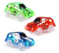 3 Pack Race Cars, Magic Cars, Auto Tracks Cars con 5 LED lampeggianti, auto giocattolo luminosa, compatibile con la maggior parte delle tracce per bambini, ragazzi e ragazze (auto da corsa)