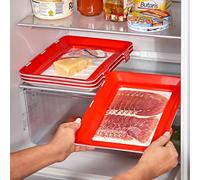 3 PAGEN® 1 contenitore salvafreschezza per salumi, freschezza duratura combinata con design salvaspazio, alternativa ecologica alla pellicola usa e getta, lavabile in lavastoviglie e impilabile, rosso