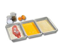 3 PAGEN Set di 3 vaschette per panier, colore argento, set da 3 pezzi, ciotole per impanatura, 27 x 16 x 3,5 cm, per carne, pesce e verdure, impilabili, senza BPA, in plastica