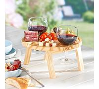 3 PAGEN® Tavolo da picnic in legno - tavolo da spuntino pieghevole con supporto per bicchieri da vino - ideale per picnic, campeggio o come tavolino da letto - tavolo da vino per interni ed esterni