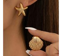 3 Paia/6 Paia di orecchini di moda, set di orecchini in stile coreano con stelle dorate e conchiglie - adatti per le donne, gioielli a tema marino con atmosfera da vacanza al mare, ottimi come regali 