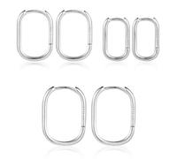 3 Paia Argento Sterling S925 Orecchini a Cerchio Quadrati, Piccoli Cerchi Quadrati Grossi a Forma di U Orecchini Ovali per Donne Leggeri Orecchini Minimalisti Regalo per Ragazze e Donne