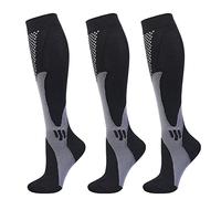 3 Paia Calze A Compressione Per Uomo E Donna Calze Elastiche A Compressione Graduata Per Sportive, Corsa, Escursioni, Ciclismo, Medici, Viaggi In Aereo (Nero,L-XL)