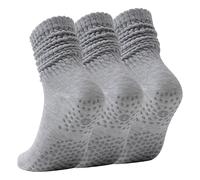 3 Paia Calzini Pilates per Donna, Calzini Yoga Slouch con Grip per Barre Workout Ospedale Calzini Lunghi Scrunch Slipper, grigio, Taglia unica