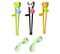 3 Paia Di Bacchette Per Bambini, 1 Forchetta Per Bambini, 1 Cucchiaio Per Bambini, Bacchette Con Animali Dei Cartoni Animati, Stoviglie Didattiche Per Bambini, Stoviglie Riutilizzabili