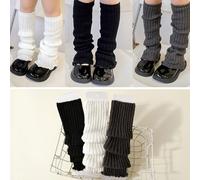 3 Paia Di Caldi Parastinchi In Maglia Per Bambini E Adolescenti, Parastinchi Di Colore Unito Alla Moda, Adatti Per Uniformi Scolastiche E Uso Quotidiano 8-12Y,3-8YA strisceTessuto