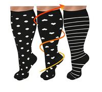 3 paia di calze a compressione per taglie forti - Migliora le prestazioni e il recupero, Beneficio di compressione 15-20 mmHg, Adatte per polpacci larghi, Migliora la circolazione sanguigna ai piedi, 