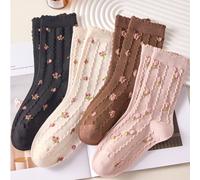 3 paia di calze a metà polpaccio da donna con motivi floreali, calze e collant da donna con fiorellini, calze alla caviglia vintage per tutte le stagioni, colori assortiti tra nero, bianco, rosa, marr