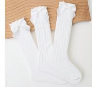 3 paia di calze al ginocchio con fiocco per ragazze, calze bianche sopra il ginocchio senza tallone, stile Lolita versatile adatto a tutte le età 8-12Y,1-3Y,12-16Y,3-8YTessuto