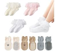 3 Paia Di Calze Da Pavimento Per Bambini E 3 Paia Di Pranzi, Calzini Per Bambini In Casa, Calze Di Cotone Senza Slip Traspiranti, Calzini Per Trampolini Per Bambini.