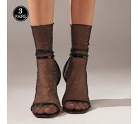 3 paia di calze nere da donna, calze a costine, calze da tubo medio, calze in rete ultrasottili trasparenti, calze in pizzo stile agarico, calze per feste sul palco Tagli Unica,36-39,40-43Colore unico