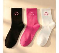 3 paia di calzini a mezza gamba con design di facce sorridenti, dolci e alla moda, adatti per tutte le stagioni, di spessore regolare, traspiranti, confortevoli, assorbenti l'umidità, adatti per sport