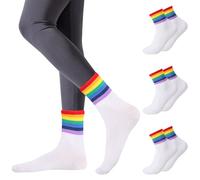 3 paia di calzini alti alla caviglia, da uomo e da donna, a righe arcobaleno, per il mese dell'orgoglio gay, accessori per feste LGTBQ, B 3 paia - Bianco, Taglia unica