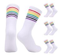 3 paia di calzini arcobaleno extra lunghi e spessi, da uomo e da donna, a righe arcobaleno, per il mese dell'orgoglio gay, accessori per feste LGTBQ, Arcobaleno, Taglia unica