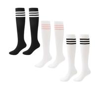 3 paia di calzini da cheerleading, calzini lunghi a righe, abbigliamento da cheerleading, calzini sopra il ginocchio, calzini lunghi da uomo, adatti per spettacoli di cheerleading, corsa, calcio, ecc,