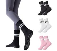 3 Paia di Calzini da Pilates con Impugnature Antiscivolo Volant per Yoga, Balletto, Danza a Piedi Nudi, Barre, Allenamento Palestra