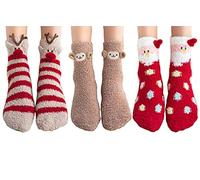 3 paia di calzini natalizi da donna, in cotone, invernali, caldi, per Natale, motivo cartoni animati, renna, fiocco di neve, Babbo Natale, per donne, 3 calzini in cashmere, 36-40