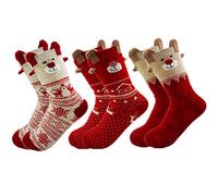 3 paia di calzini natalizi da donna, in cotone, invernali, caldi, per Natale, motivo cartoni animati, renna, fiocco di neve, Babbo Natale, per donne, 3 calzini in cotone, 36-40