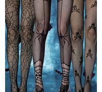 3 paia di collant a rete da donna con scheletro di ragno per Ognissanti 0XL-2XlHalloweenTessuto