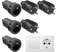 3 paia di connettori Schuko: 250 V, 16 A, IP44, connettore Schuko in gomma, con protezione antipiega, esterno a 2 poli, impermeabile, nero, spina Schuko e frizione in gomma senza cavo