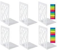 3 paia di fermalibri, fermalibri in metallo per scaffali, Bookends, fermaporta libri con fermaporta antiscivolo, libreria invisibile per scuola, casa, ufficio, bianco