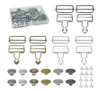 3 paia di fibbie per salopette, fibbie a tre anelli per bretelle, fibbie per salopette con fibbia a scorrimento rettangolare, fibbie per giacche, tute (bottoni lisci e modellati), bronzo., /