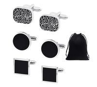 3 paia di gemelli con 1 custodia portaoggetti, gemelli quadrati, gemelli rotondi, bottoni per camicia, adatti per matrimoni, negozi, feste., 1, Acero, Cinabro