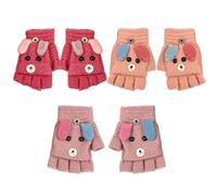 3 paia di guanti da cucciolo per bambini, invernali, a mezza dita, imbottiti, intercambiabili, in peluche, a maglia, caldi, trasformabili, per ragazzi e ragazze, multicolore, Taglia unica