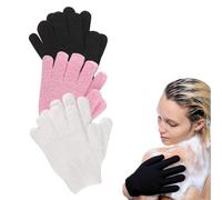 3 paia di guanti da doccia esfolianti, esfolianti per la pulizia profonda, esfolianti per la pelle morta, per doccia, spa, massaggi e rimozione delle cellule morte in luffa, nero, rosa, bianco