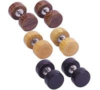 3 paia di orecchini a bilanciere set di orecchini in legno finto plugs falso tunnel orecchini in legno tondi falso legno plug - orecchini bio uomo e donna, Legno